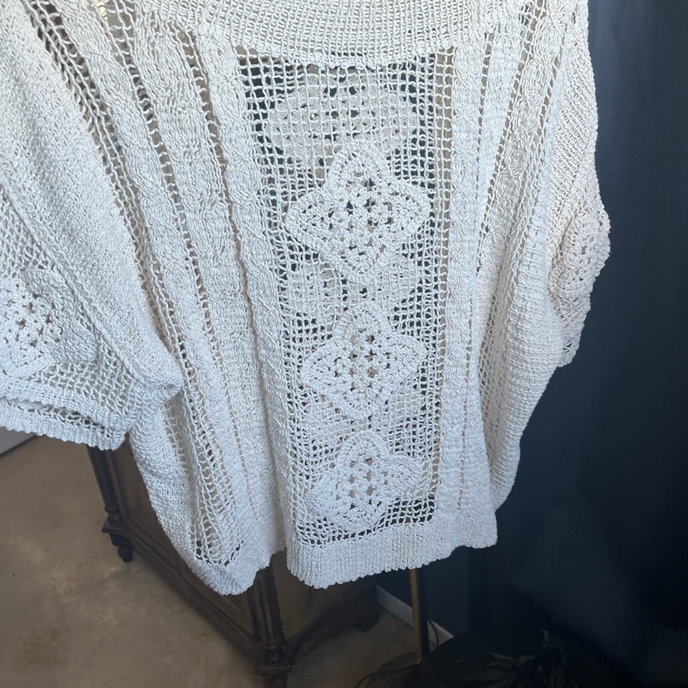 Cream Open-Knit Crochet Panel Sweater - DEX